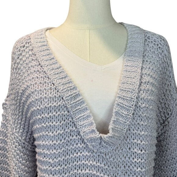 Free People Oversized Light Gray half Sleeve Loose Knit V Neck Sweater. … - Picture 7 of 7